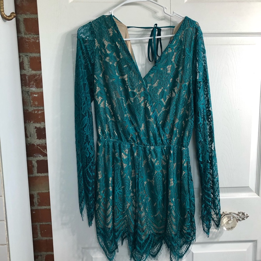 Teal and Nude Lace Romper